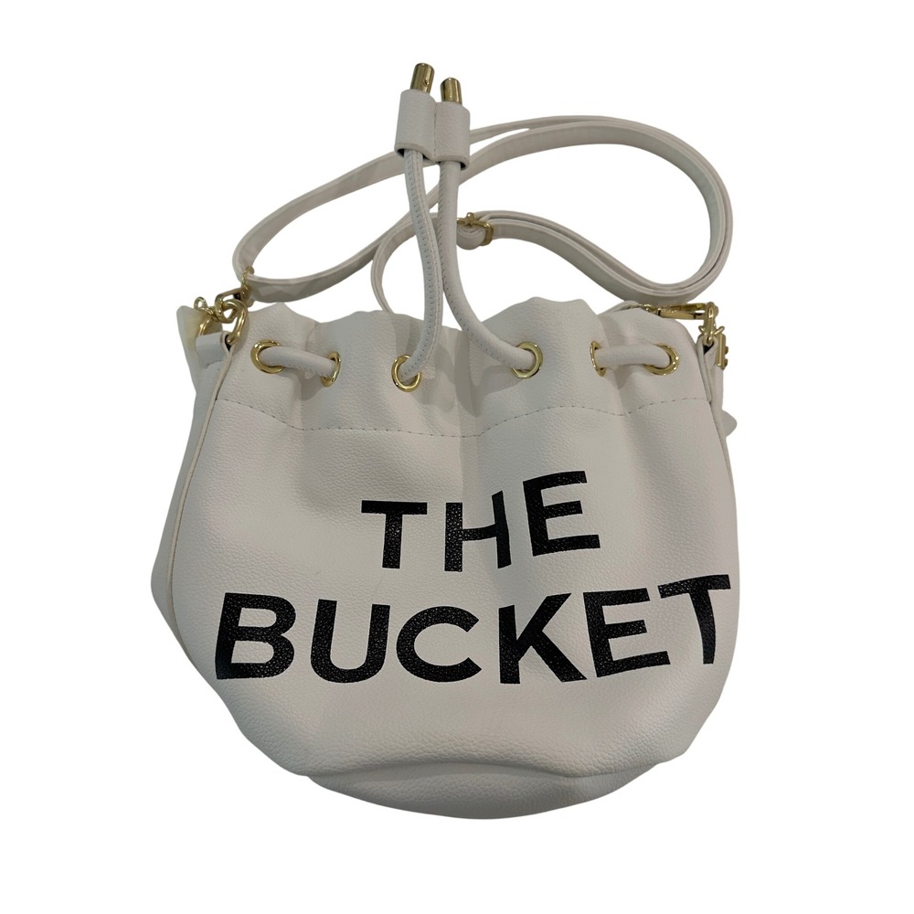 Modern Womens OS Unbranded The Bucket Bag White Drawstring Faux Leather Purse
